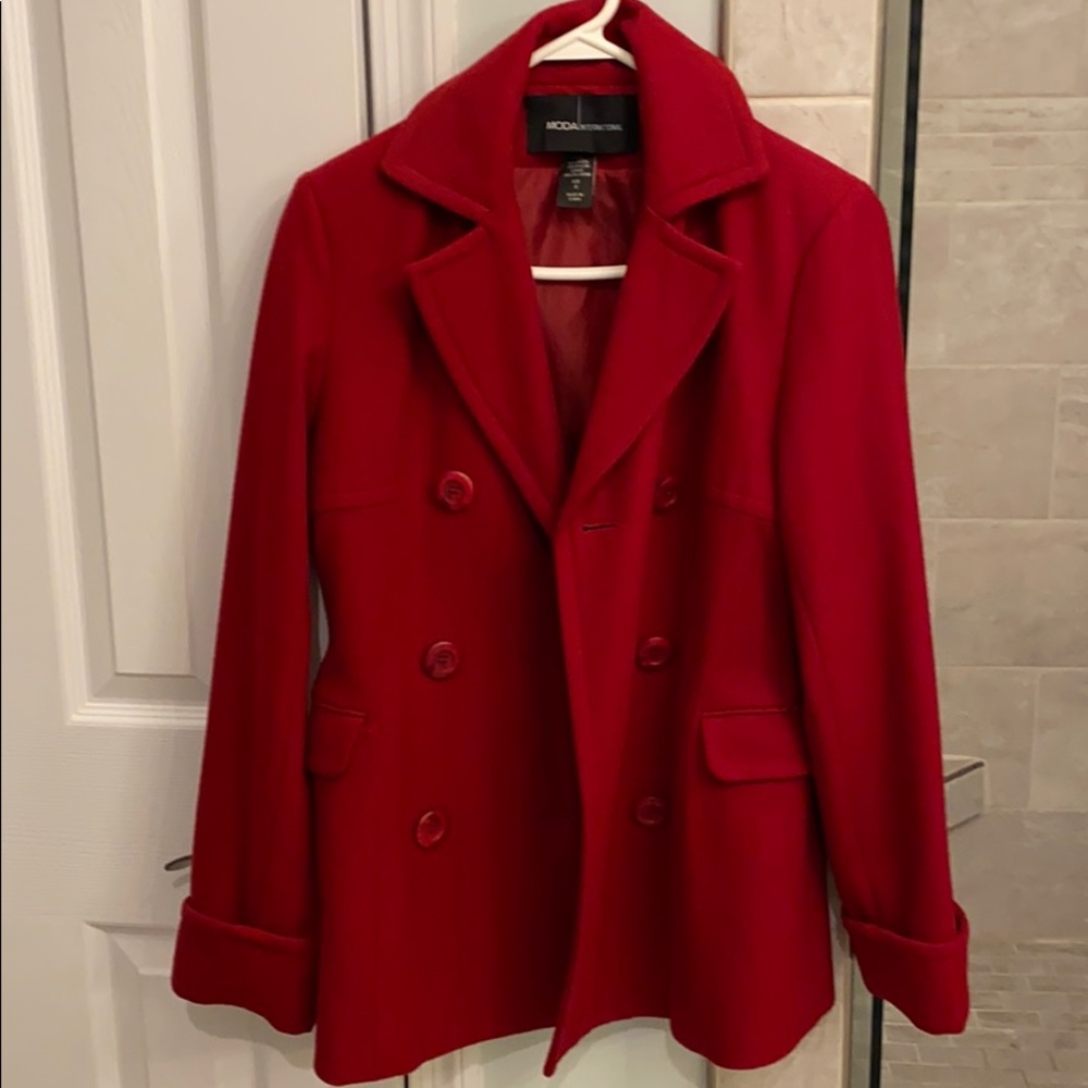 Moda international red pea coat